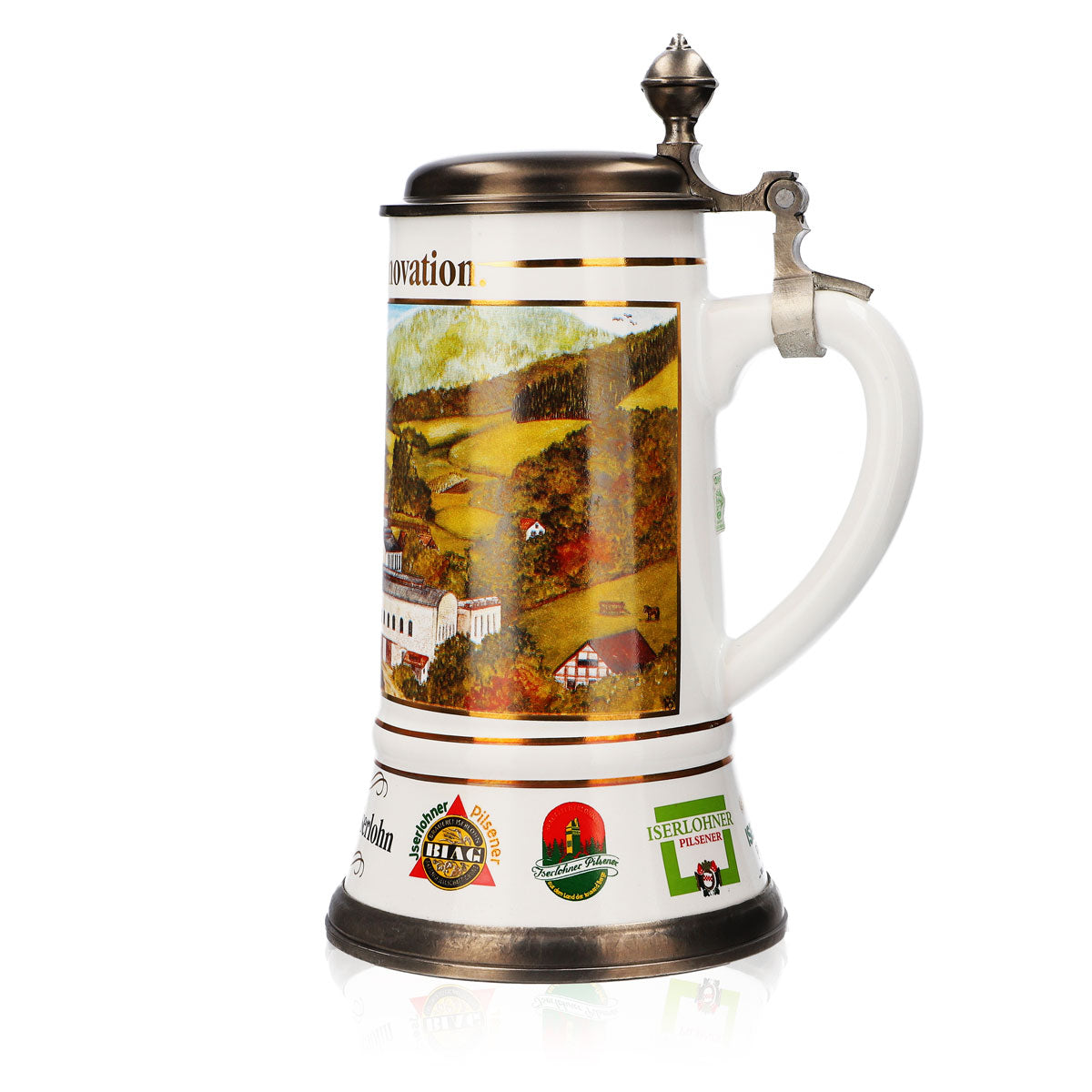 Krombacher beer glass stoneware mug with pewter lid, 1.09 l, "100 Years" mug – View 5