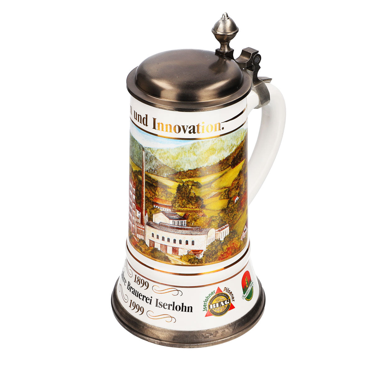 Krombacher beer glass stoneware mug with pewter lid, 1.09 l, "100 Years" mug – View 6