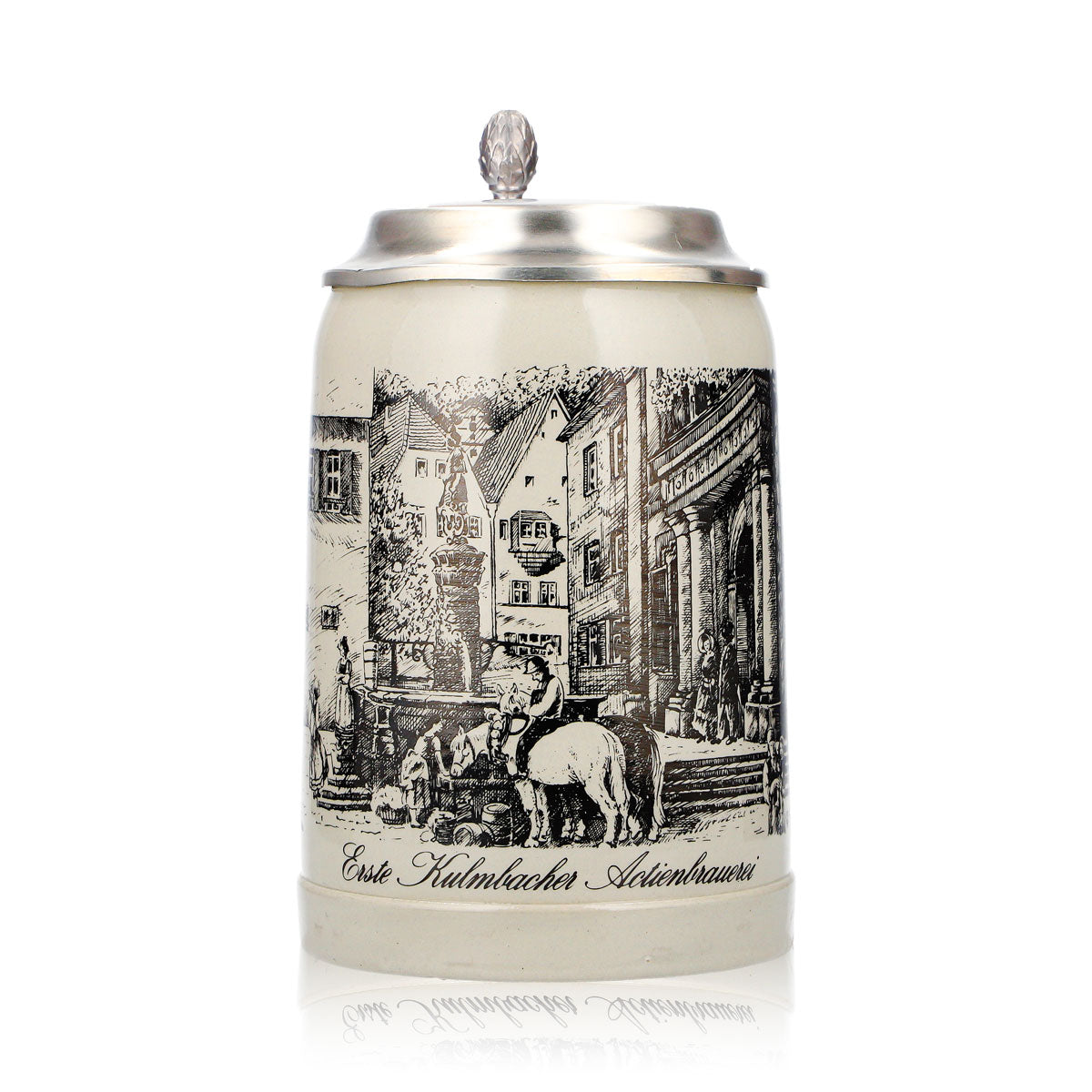Kulmbacher Reichelbräu Beer Glass, Beer Stein, Clay Mug, 0.5 L, Pewter Lid, Earthenware