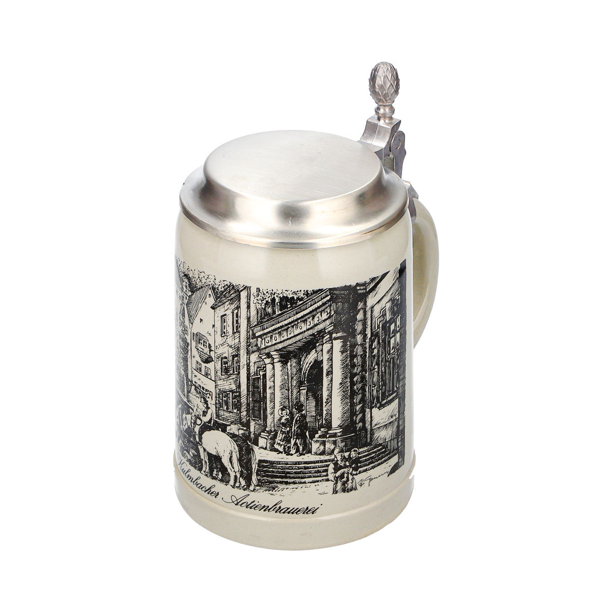 Kulmbacher Reichelbräu Beer Glass, Beer Stein, Clay Mug, 0.5 L, Pewter Lid, Earthenware – View 6
