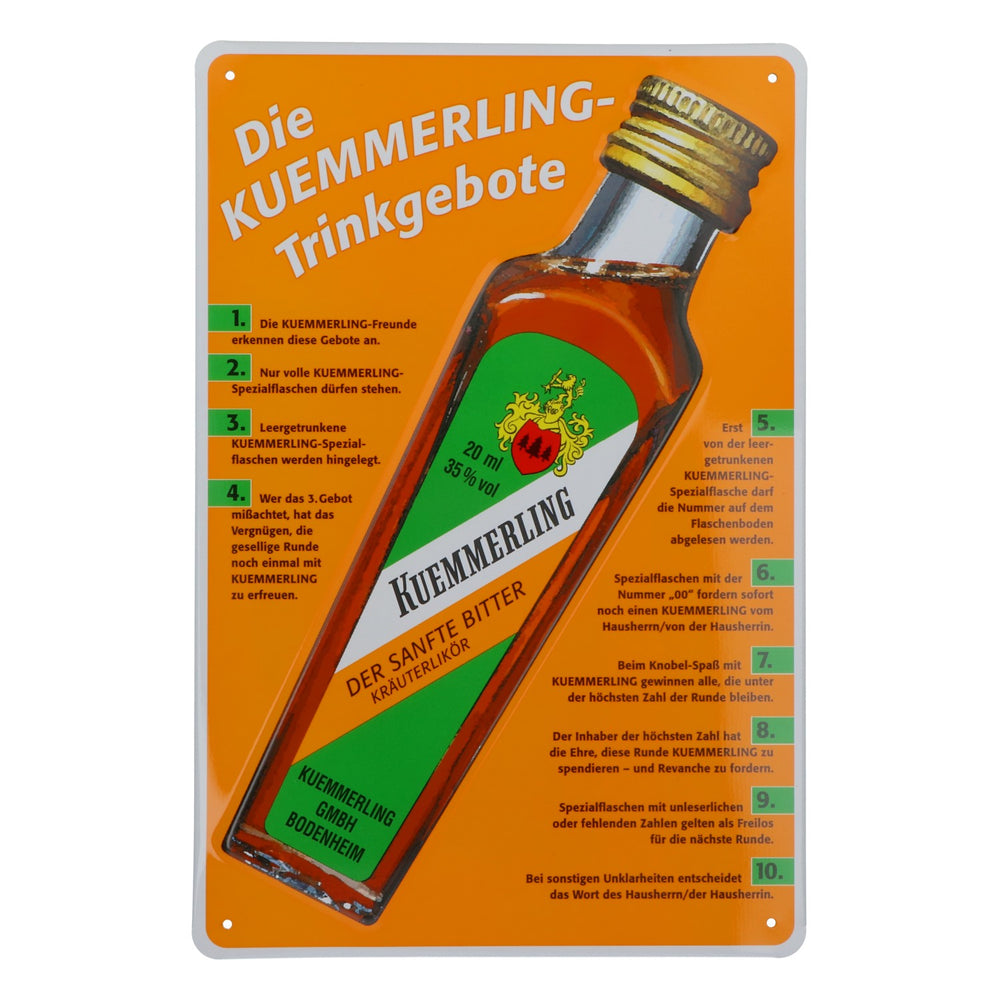 Kümmerling liqueur tin sign Advertising tin sign Wall decoration "Drinking rules"