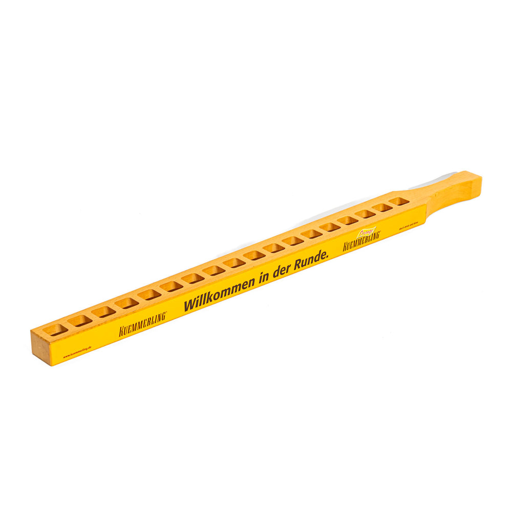 Kümmerling liqueur shot meter, real wood, 18 places, "Welcome to the round"