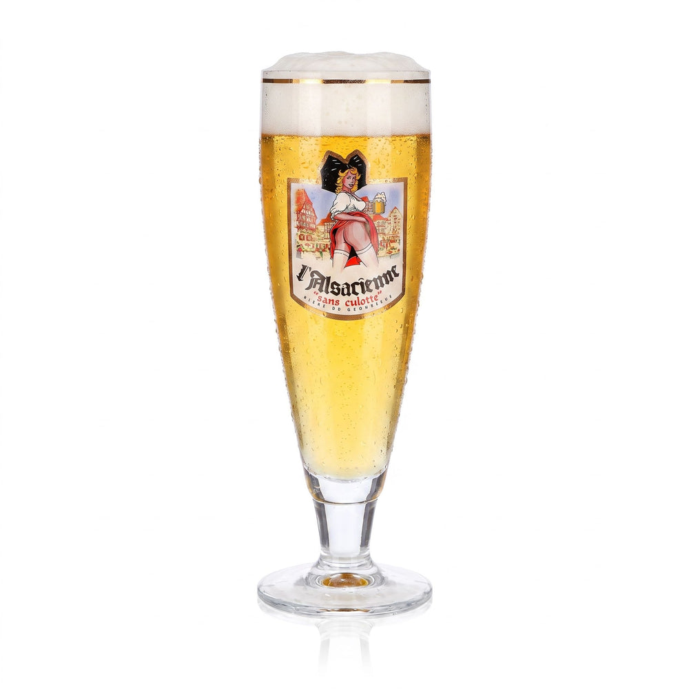 L'Alsacienne Beer Glass, 0.5 L, Goblet, "Sans Culotte," Gold Rim, Cream
