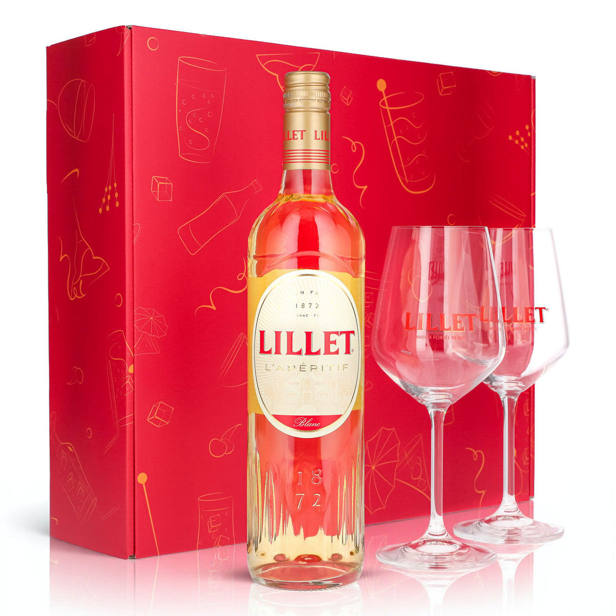 Lillet Geschenkset 0,7l Flasche 17,0 % Vol. + Ballongläser–Pink