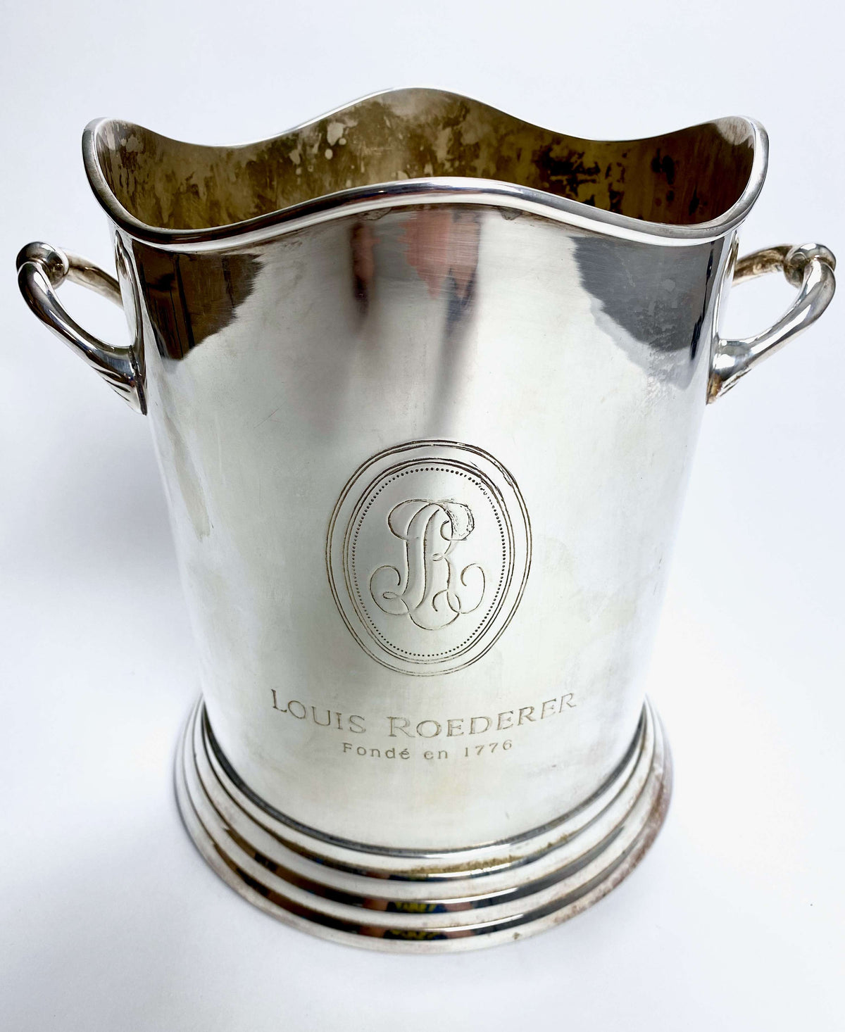 Louis Roederer Champagne Bottle Cooler Ice Cube Tray Silver-Plated in Red Cardboard Box