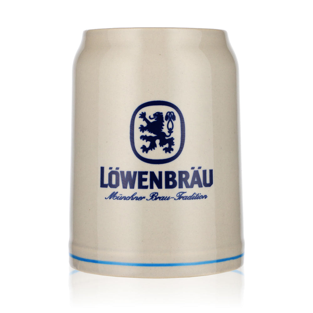 6 Löwenbräu Beer Glasses 0.5l Earthenware Mug Small Logo Light Blue Ring New