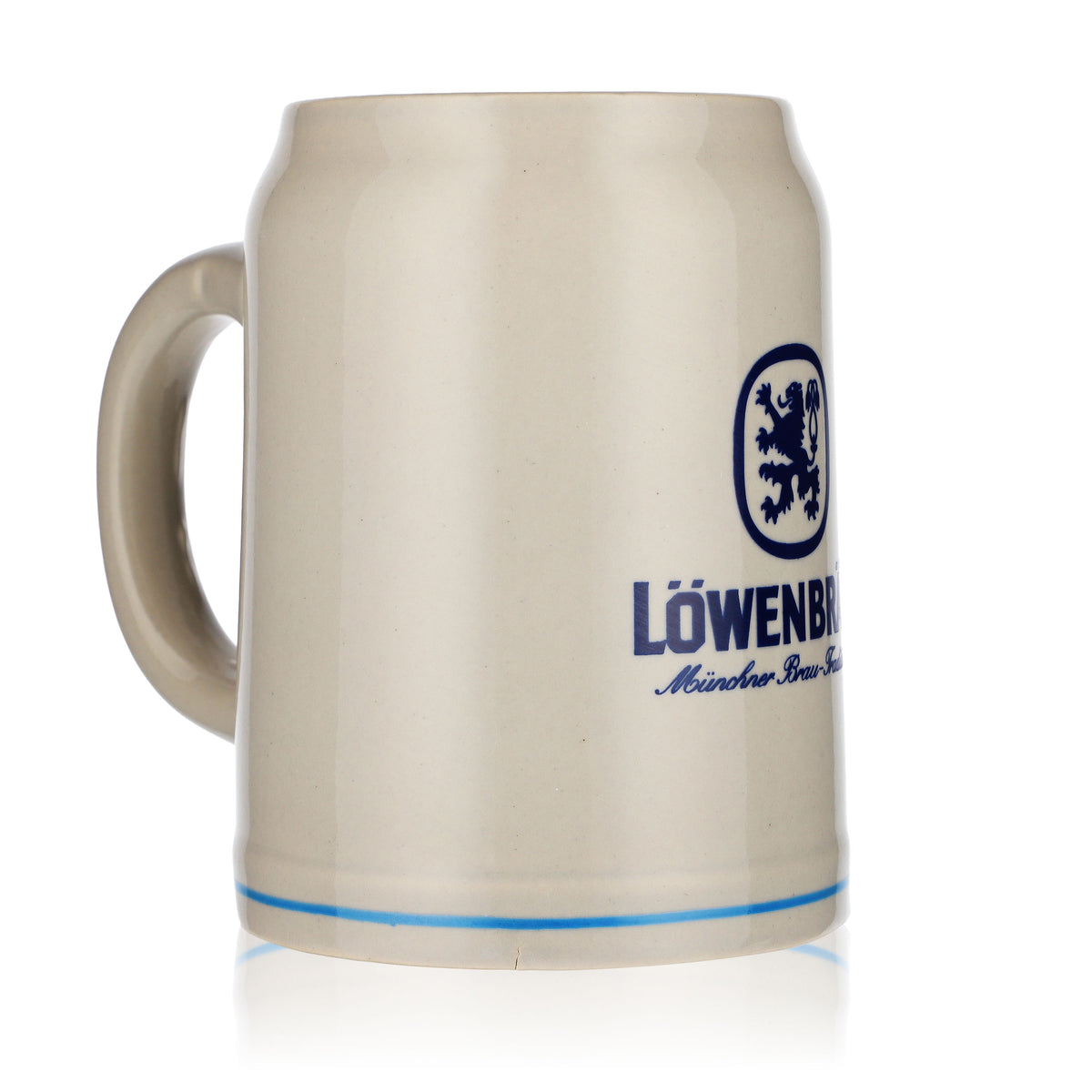Löwenbräu beer glass 0.5 l clay jug beer mug small logo light blue ring – View 2