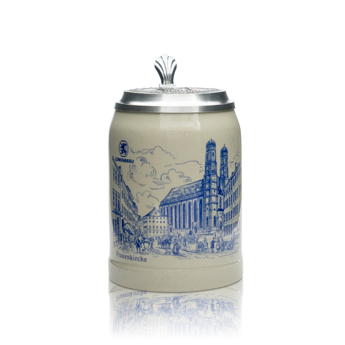 Löwenbräu collector's glass 0.5l mug with pewter lid, Frauenkirche, Bavaria, rare