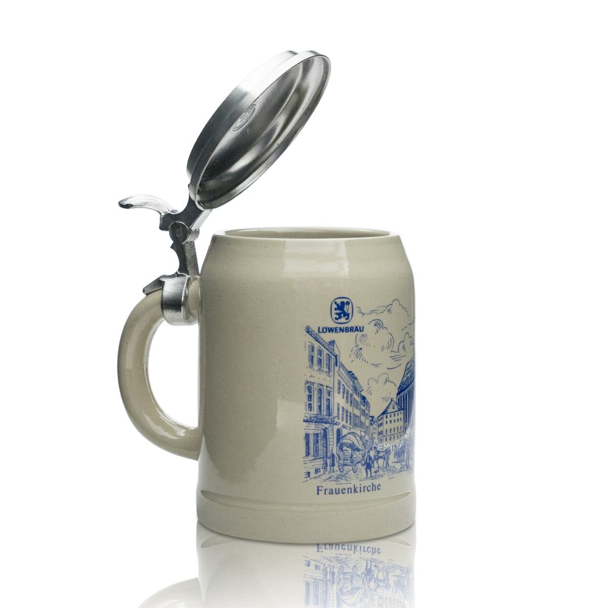 Löwenbräu collector's glass 0.5l mug with pewter lid, Frauenkirche, Bavaria, rare – View 3