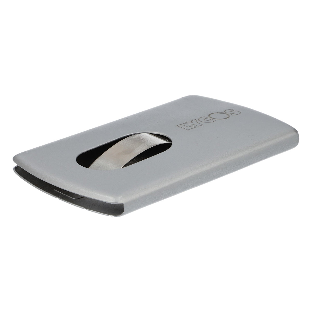Lycos business card dispenser, credit card size, metal, aluminum