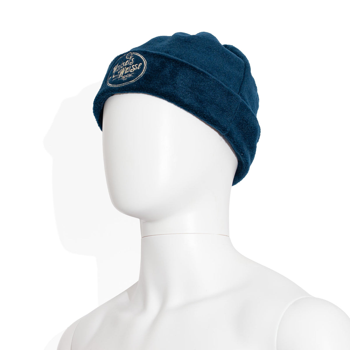 Maisel's White Beer Glass Scarf Hat, Blue Felt, Size M, Scarf with Embroidered Logo – View 3