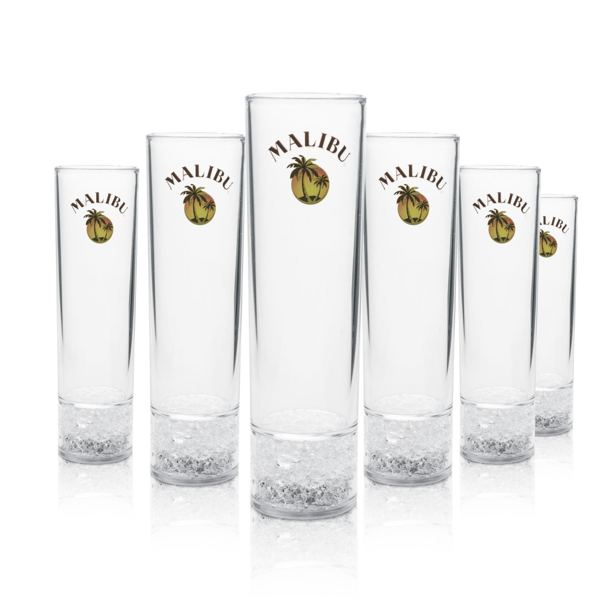6x Malibu liqueur glass mug with LED stone illuminated base