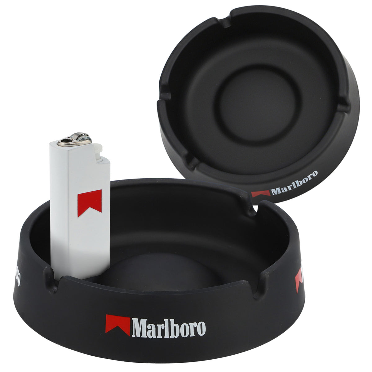 Marlboro Smoker Bundle Set consisting of 2x glass ashtrays (large/small) and 1x BIC lighter
