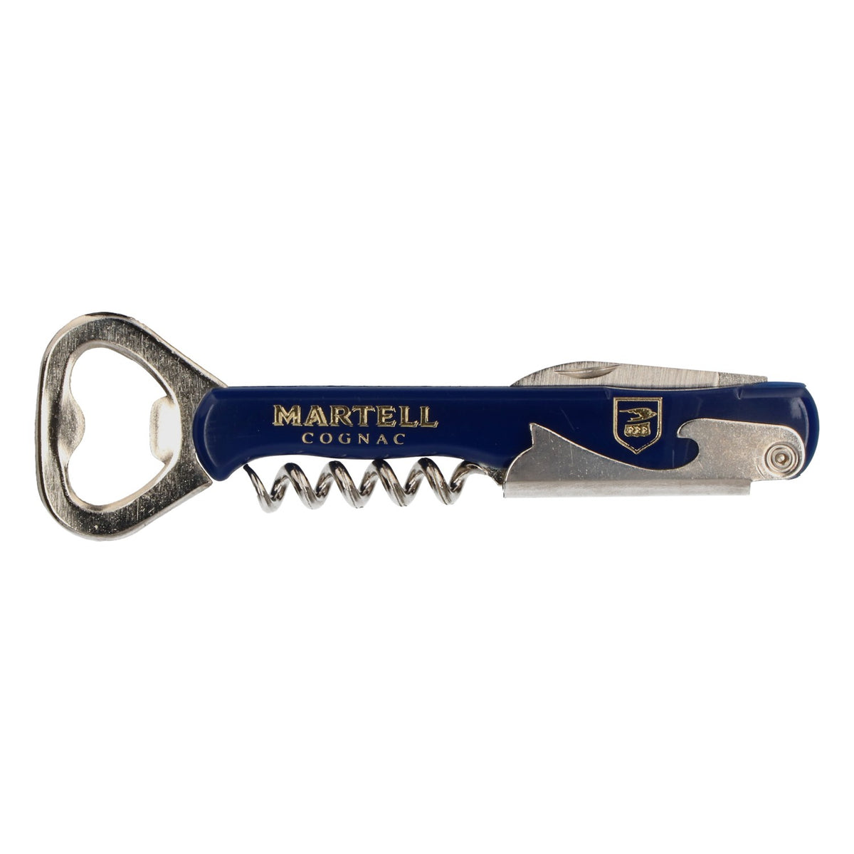 Martell Cognac Bottle Opener with Cap Lifter and Corkscrew, Stainless Steel, Blue – View 2