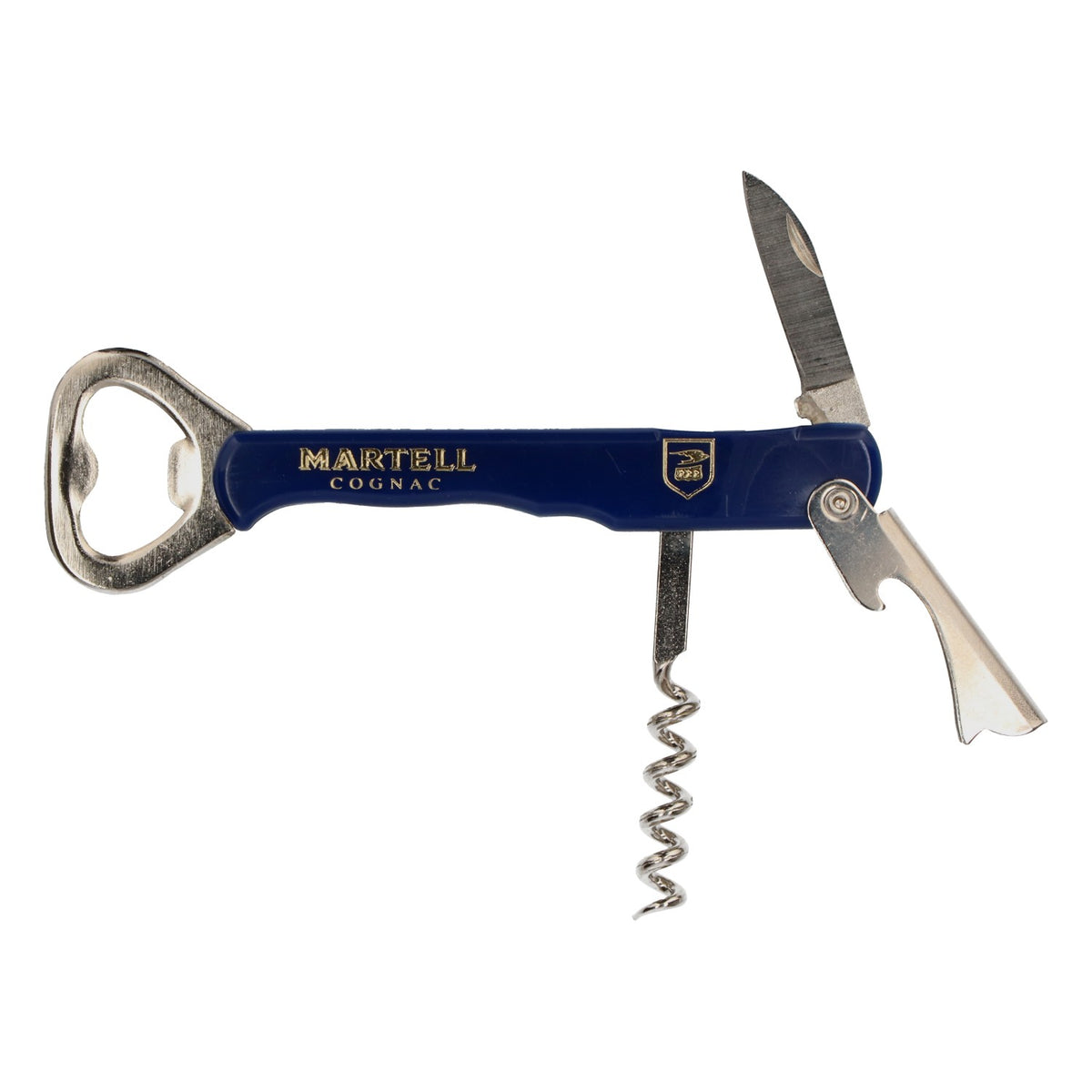 Martell Cognac Bottle Opener with Cap Lifter and Corkscrew, Stainless Steel, Blue – View 4