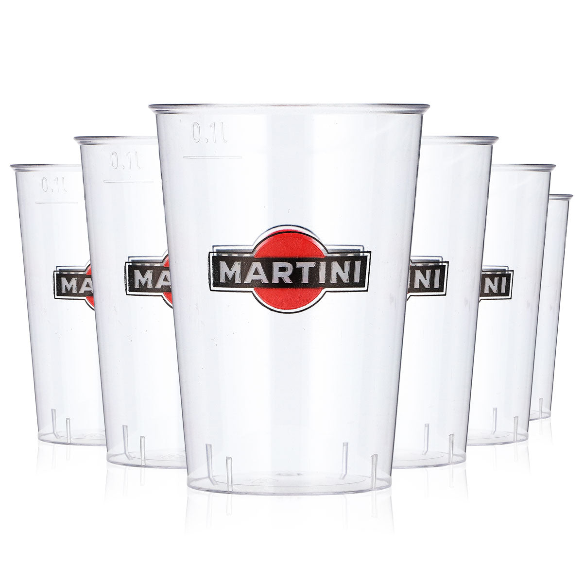 Martini Liqueur Glass, 40-pack, 0.1 L, red logo, disposable plastic cup, Kölsch