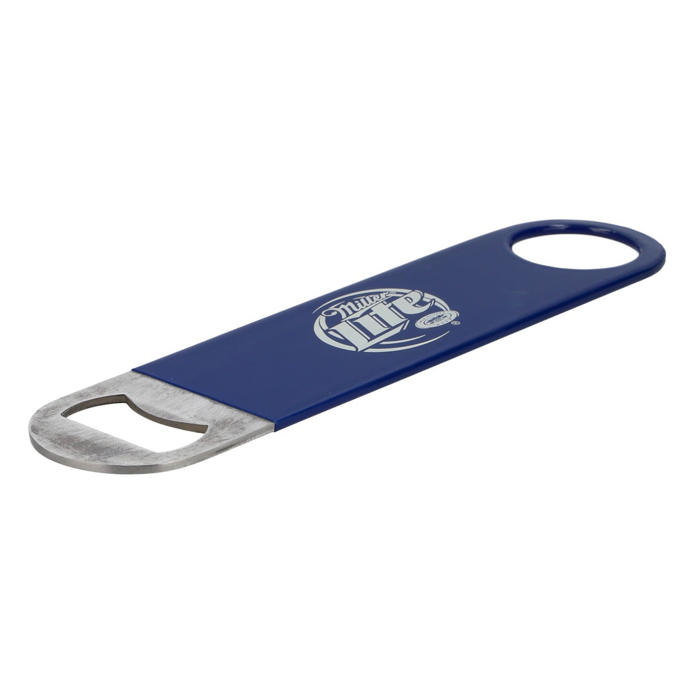 Miller Beer Bottle Opener, Stainless Steel with Rubberized Handle, Blue