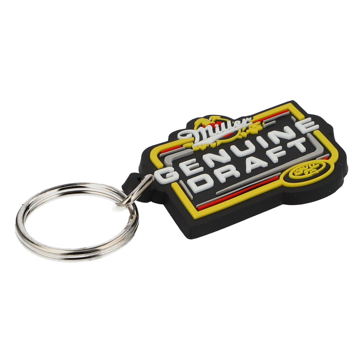 Miller Beer Keychain, Rubber, Genuine Draft, Black/Yellow, New