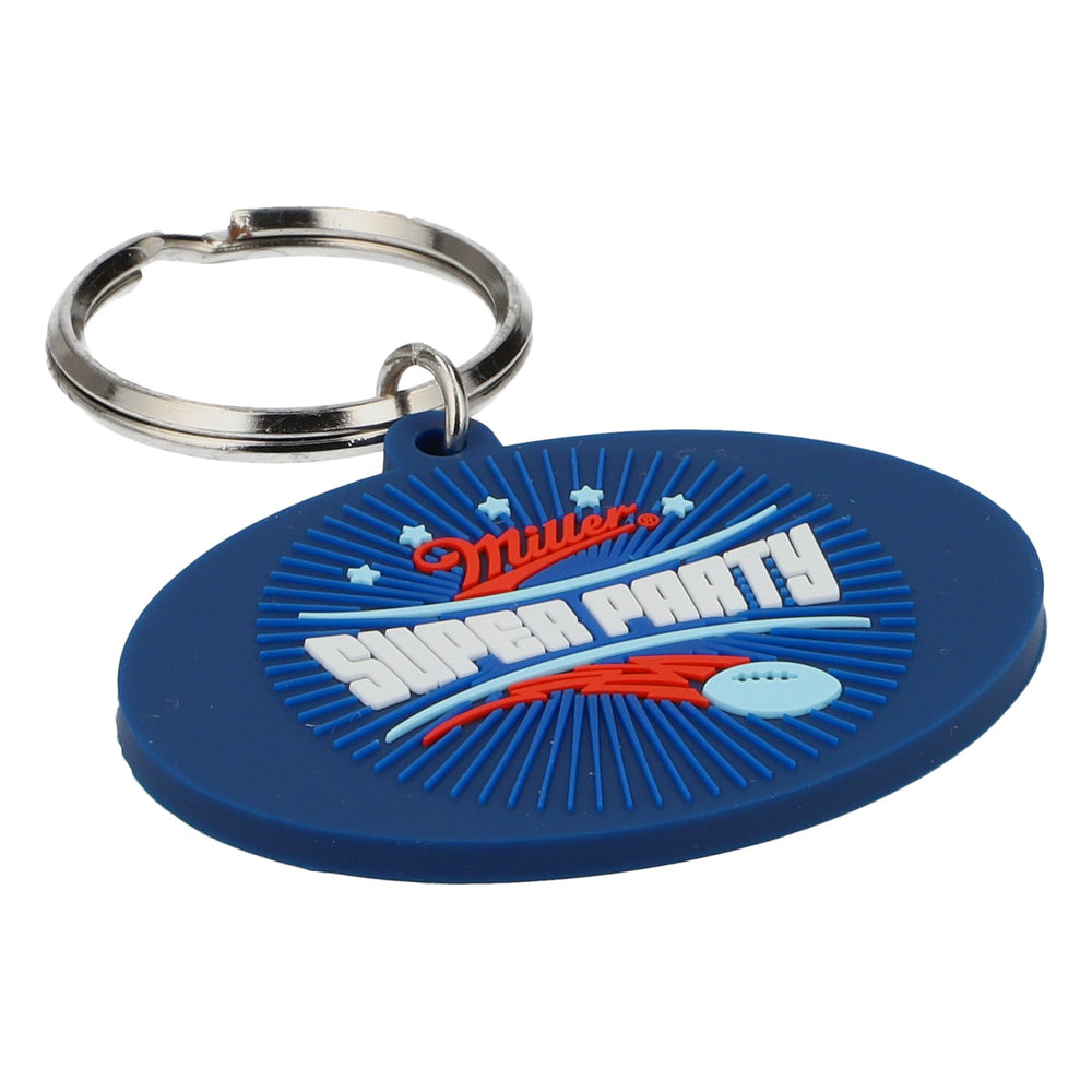 Miller Beer Keychain, Rubber, Blue, Super Party, Super Bowl Fan Merchandise