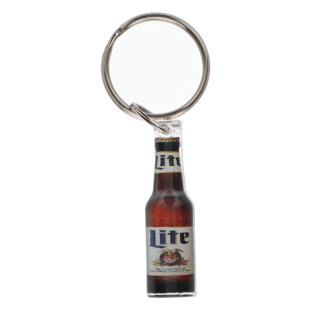 Miller Lite Beer Bottle-Shaped Keychain, Clear Plastic