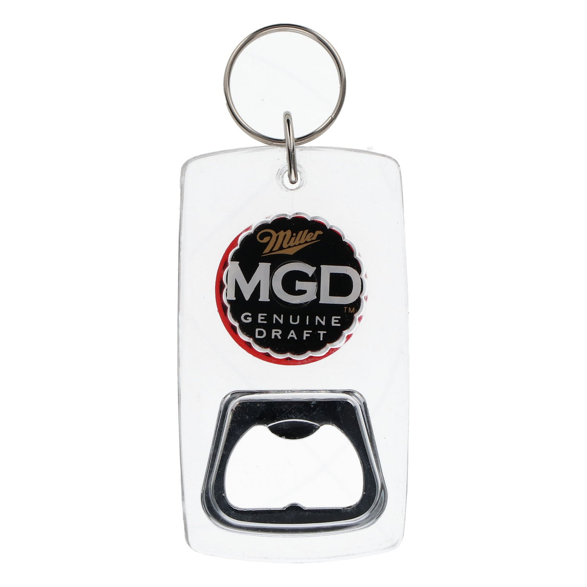 Miller MGD Bottle Opener Keychain, Clear Plastic – View 3