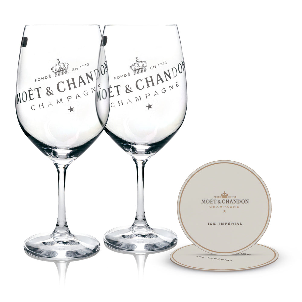 Moët & Chandon Champagne Bundle Set of 2 Stemmed Glasses and 2 Coasters