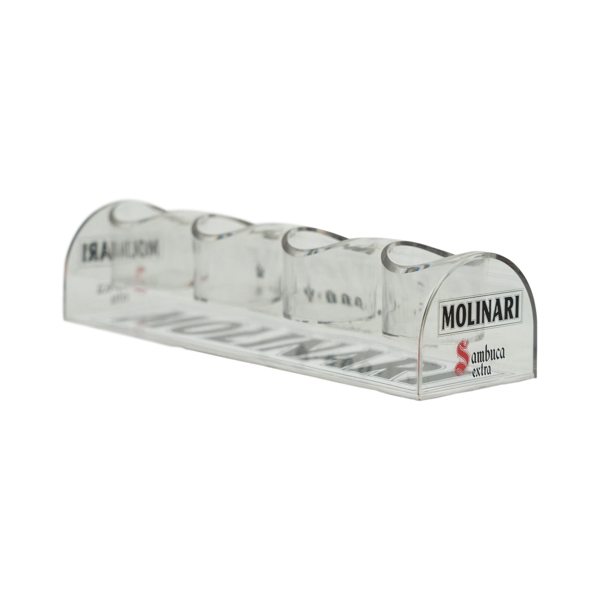 Molinari Extra Sambuca Tray 4 Shot Glasses Schnapps Holder Presentation Display