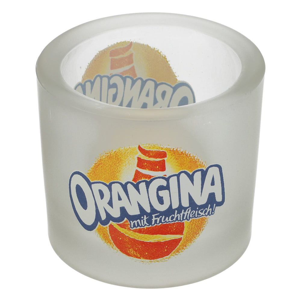 Orangina soft drink real glass tea light candle holder, satin finish