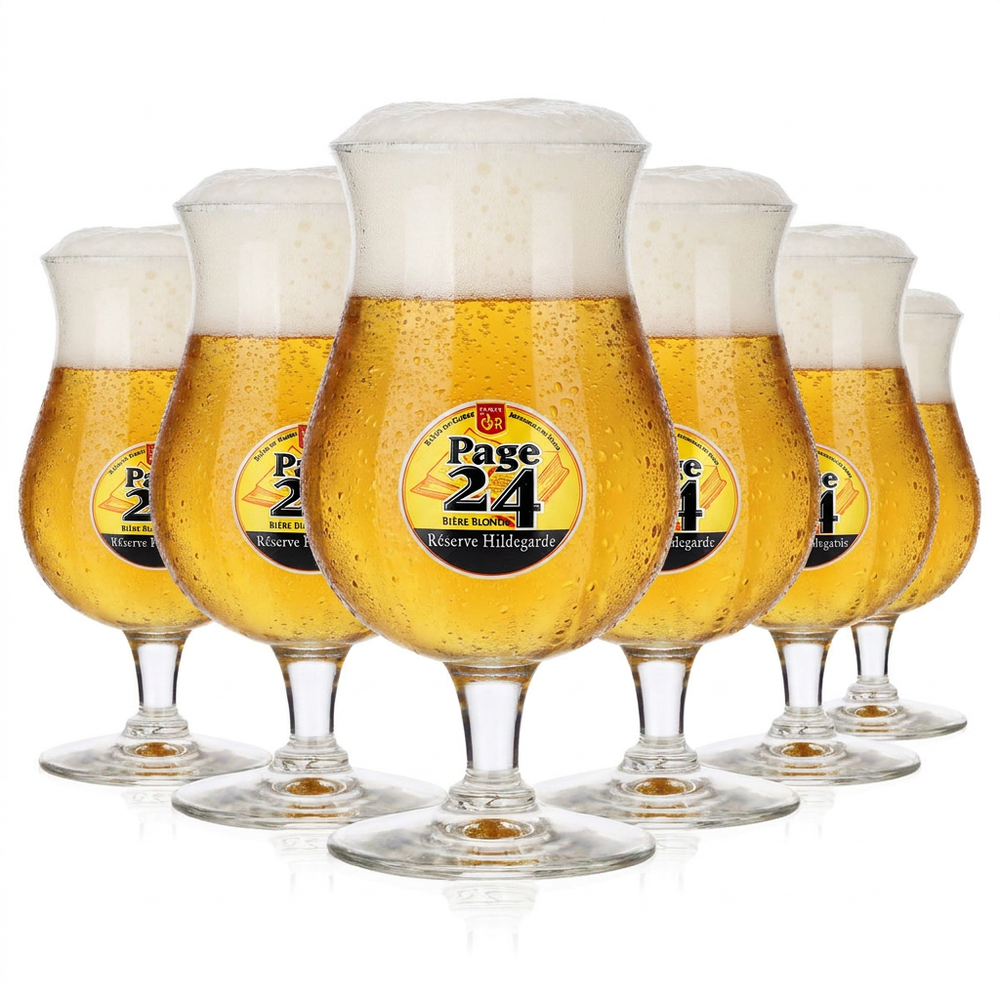 Page 24 Set of 6 Beer Glasses, 0.38 L, Tulip-Shaped, "Réserve Hildegarde Durobor" Beer