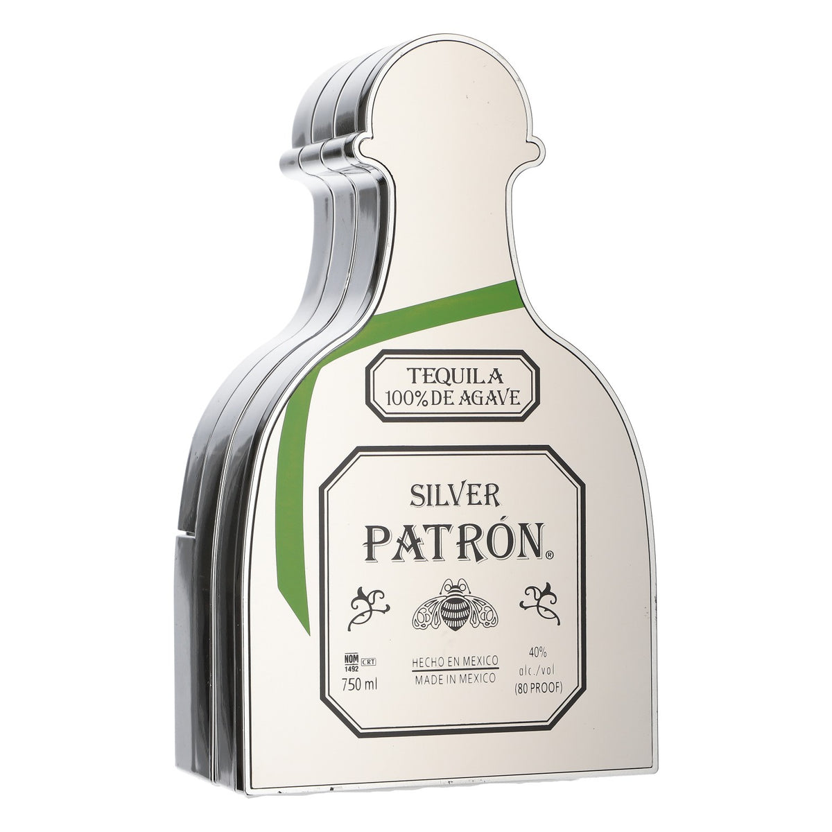 Patron Tequila Serving Tray, Bottle-Shaped, 3 Pull-Out Trays, Silver