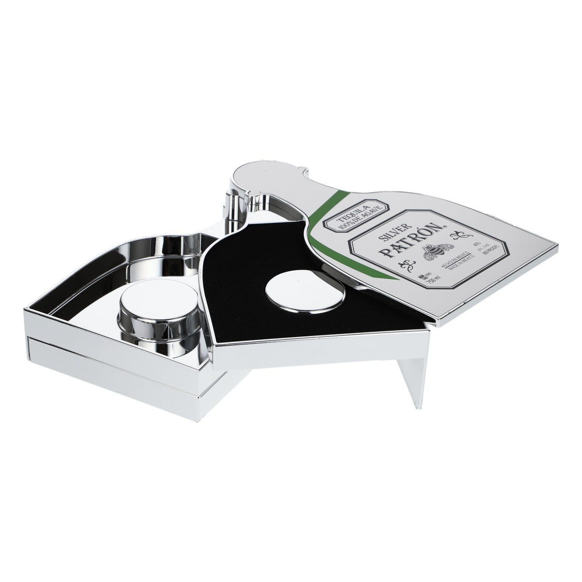Patron Tequila Serving Tray, Bottle-Shaped, 3 Pull-Out Trays, Silver – View 3