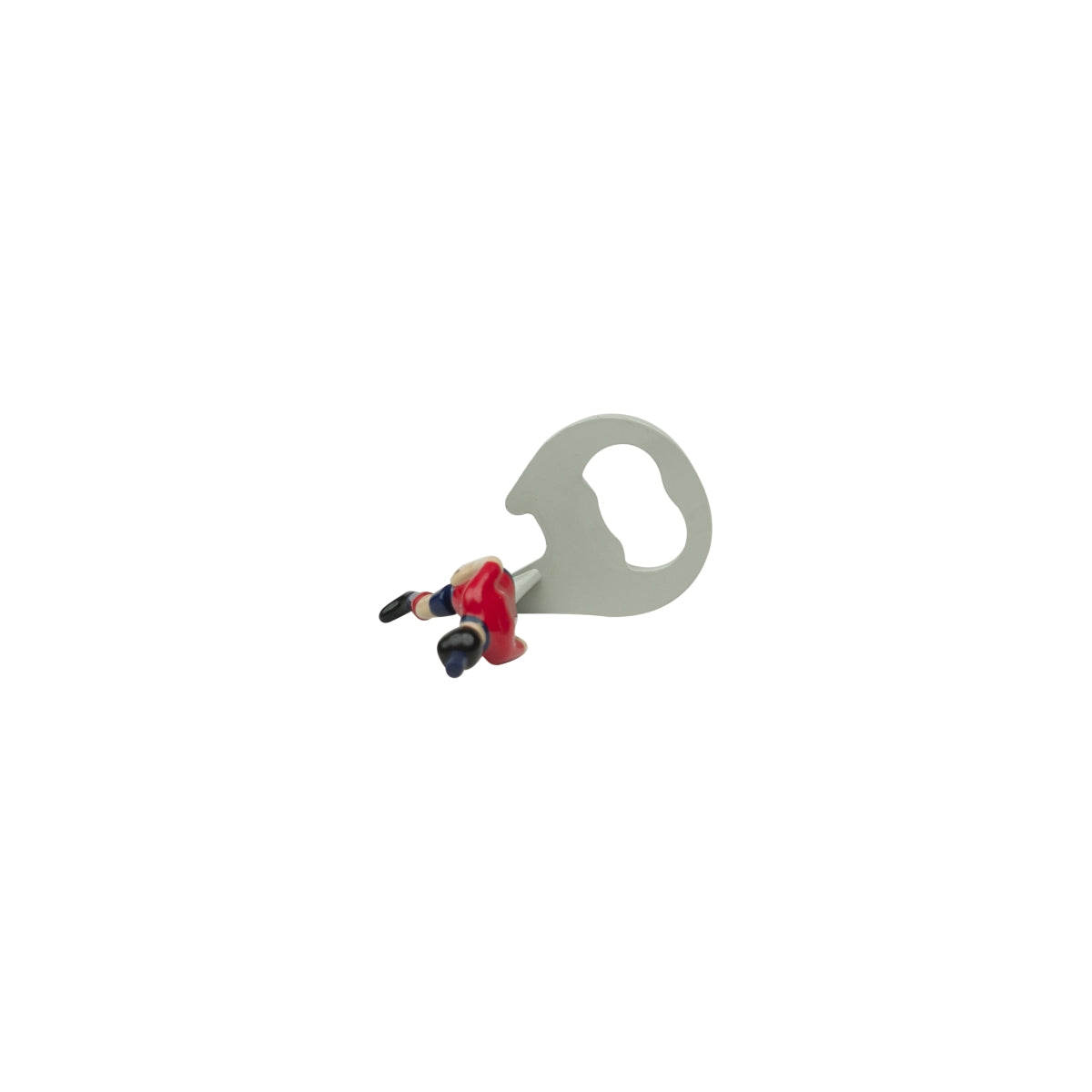 Paulaner beer bottle opener Tipp Kick figure with ball, red player jersey, brewer – View 3