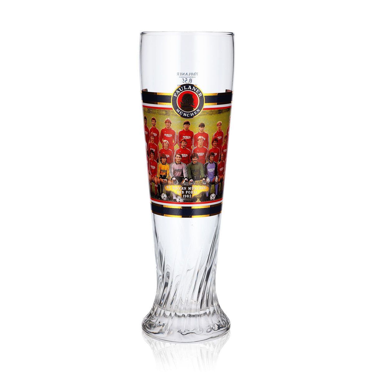 Paulaner Beer Glass, 0.5-liter Trophy, FC Bayern Munich German Champions 1982, Relief Design