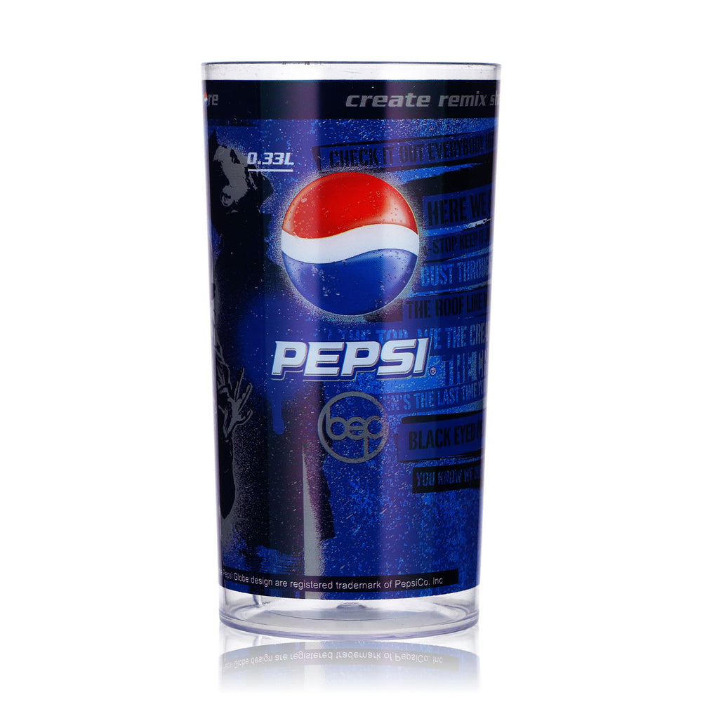 Pepsi Soft Drink Glass Bottle, 0.33 L, Reusable, The Black Eyed Peas Design 1, Blue Plastic
