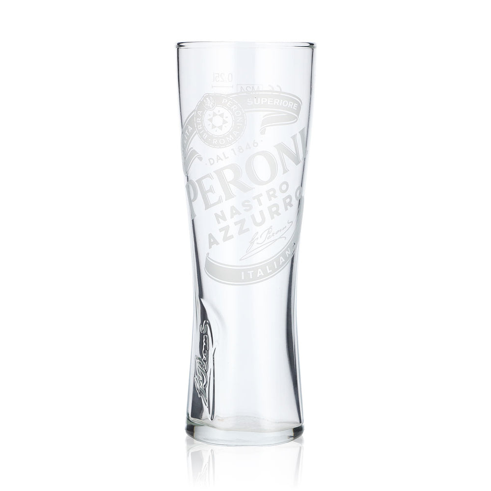 Peroni beer glass, 0.25 l, trophy glass, "Nastro Azzuro" signature relief on the bottom