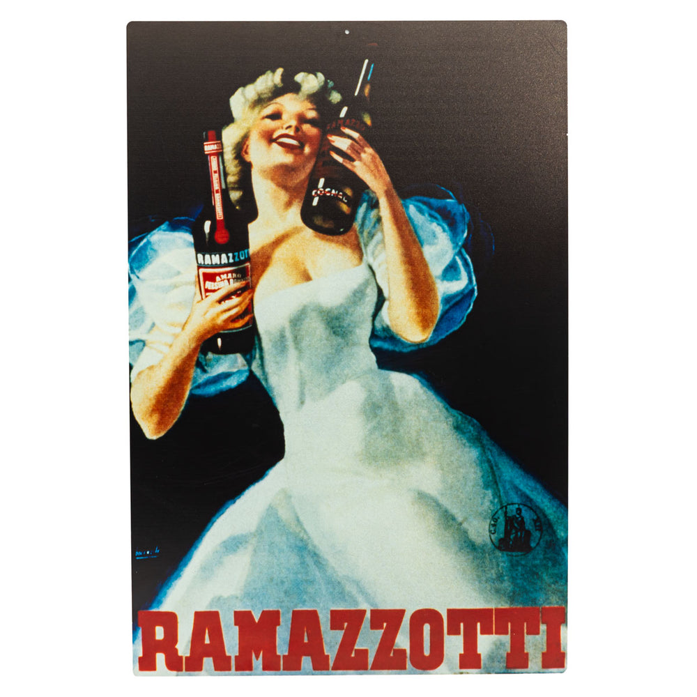 Ramazzotti liqueur tin sign wall decoration 60x40 cm woman with 2 bottles
