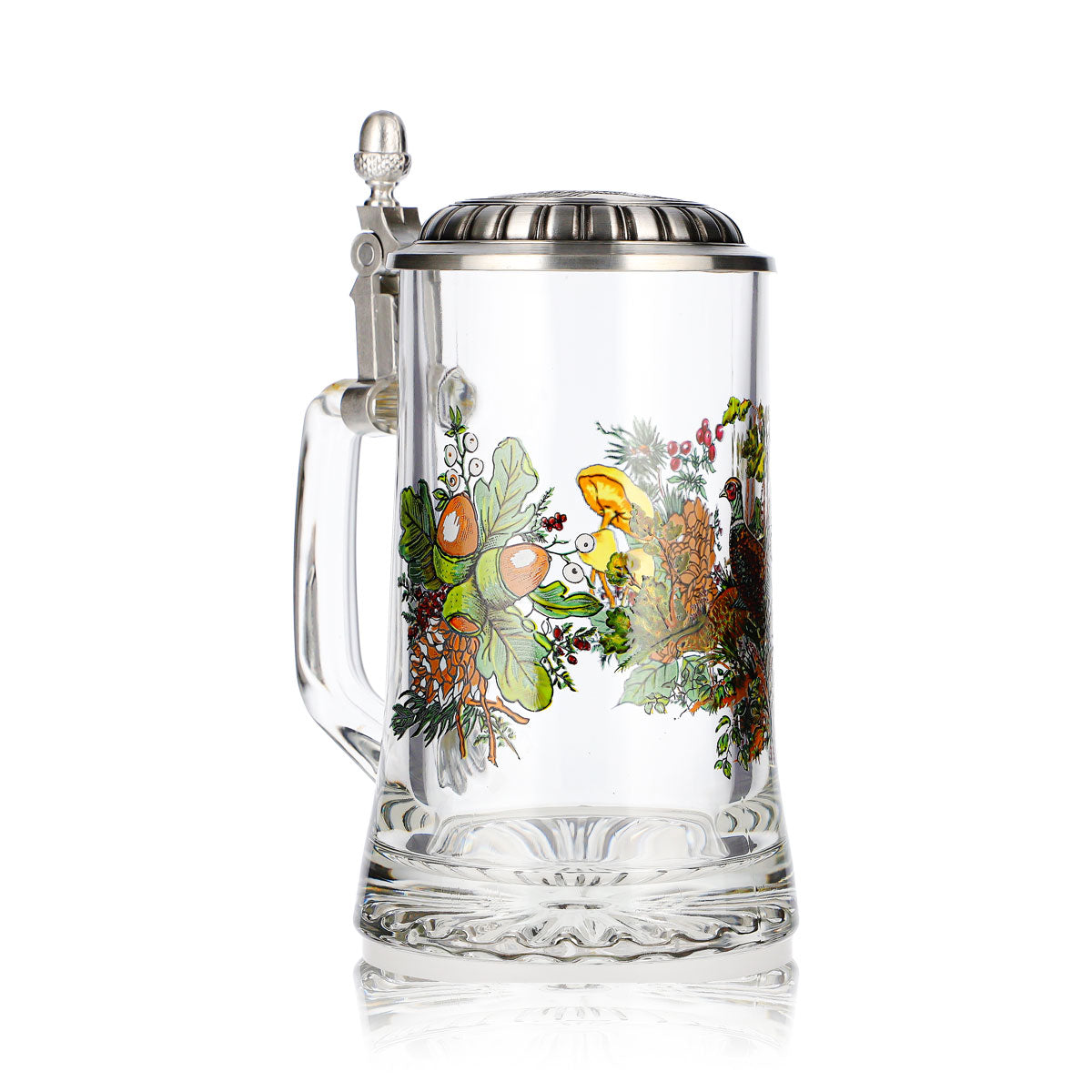 Rastal Beer Glass, 0.5-Liter Jug with Pewter Lid, Pheasant Design