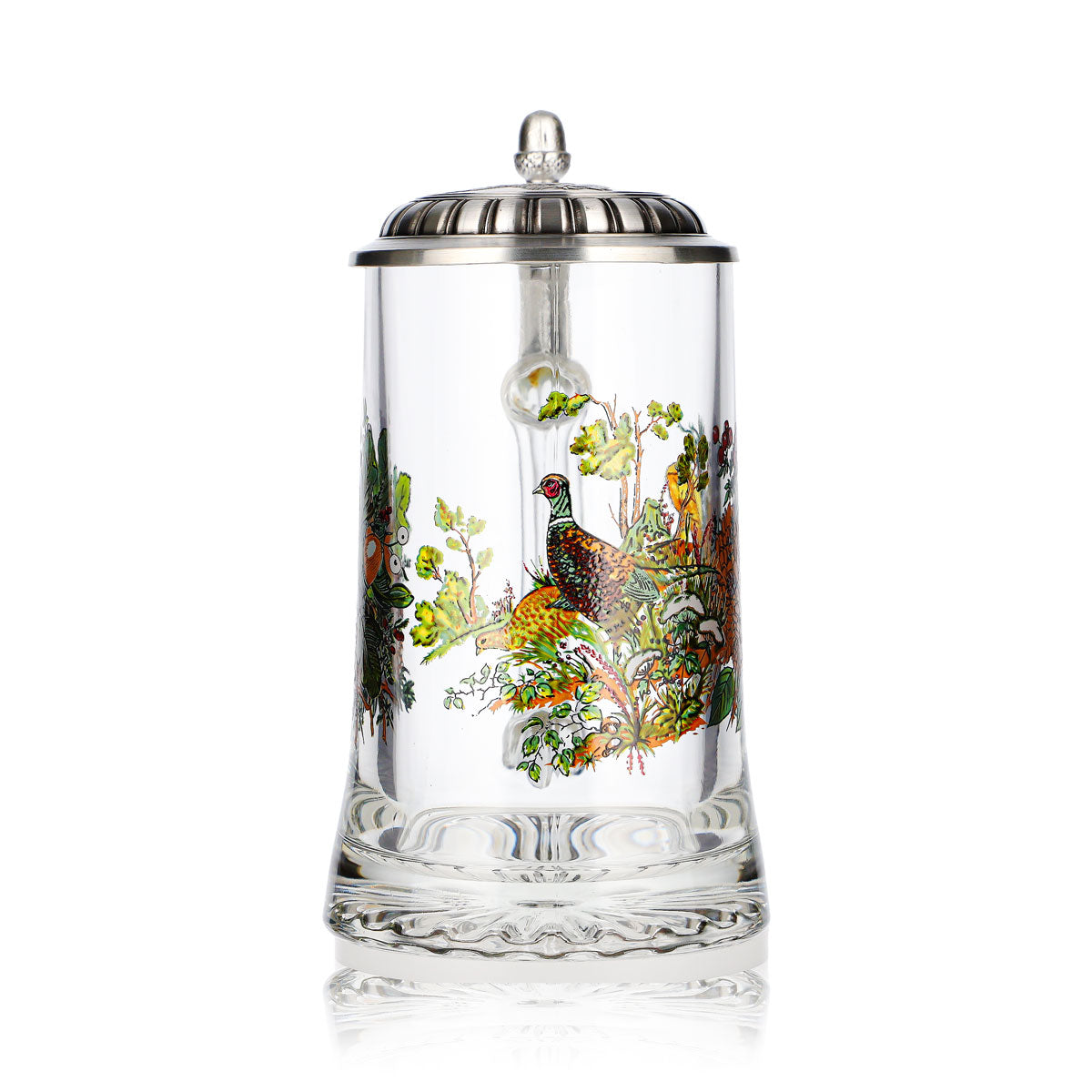 Rastal Beer Glass, 0.5-Liter Jug with Pewter Lid, Pheasant Design – View 2