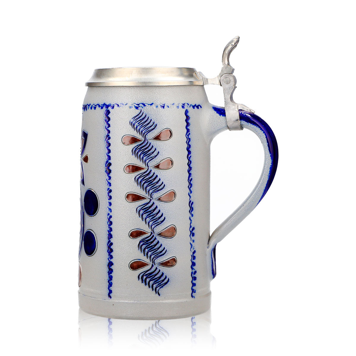 Rastal Beer Glass Stone Jug, 1.16 L, with Pewter Lid, Blue/Brown Floral Earthenware – View 5