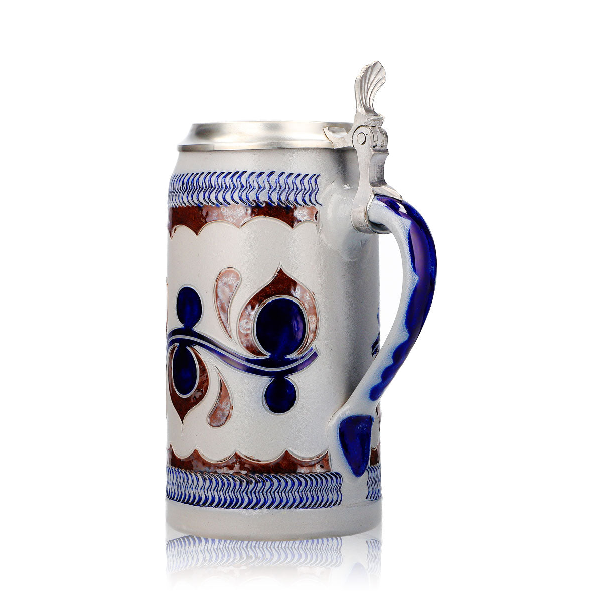 Rastal Beer Glass Stone Jug 1.18 L with Pewter Lid, Blue Horizontal Pattern, Stoneware – View 4