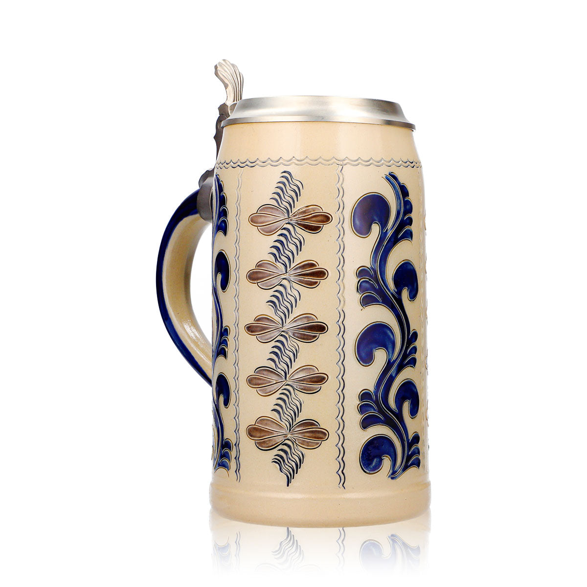 Rastal Beer Glass Stone Jug, 1.25 L, with Pewter Lid, Blue/Gray Vertical Stoneware – View 2