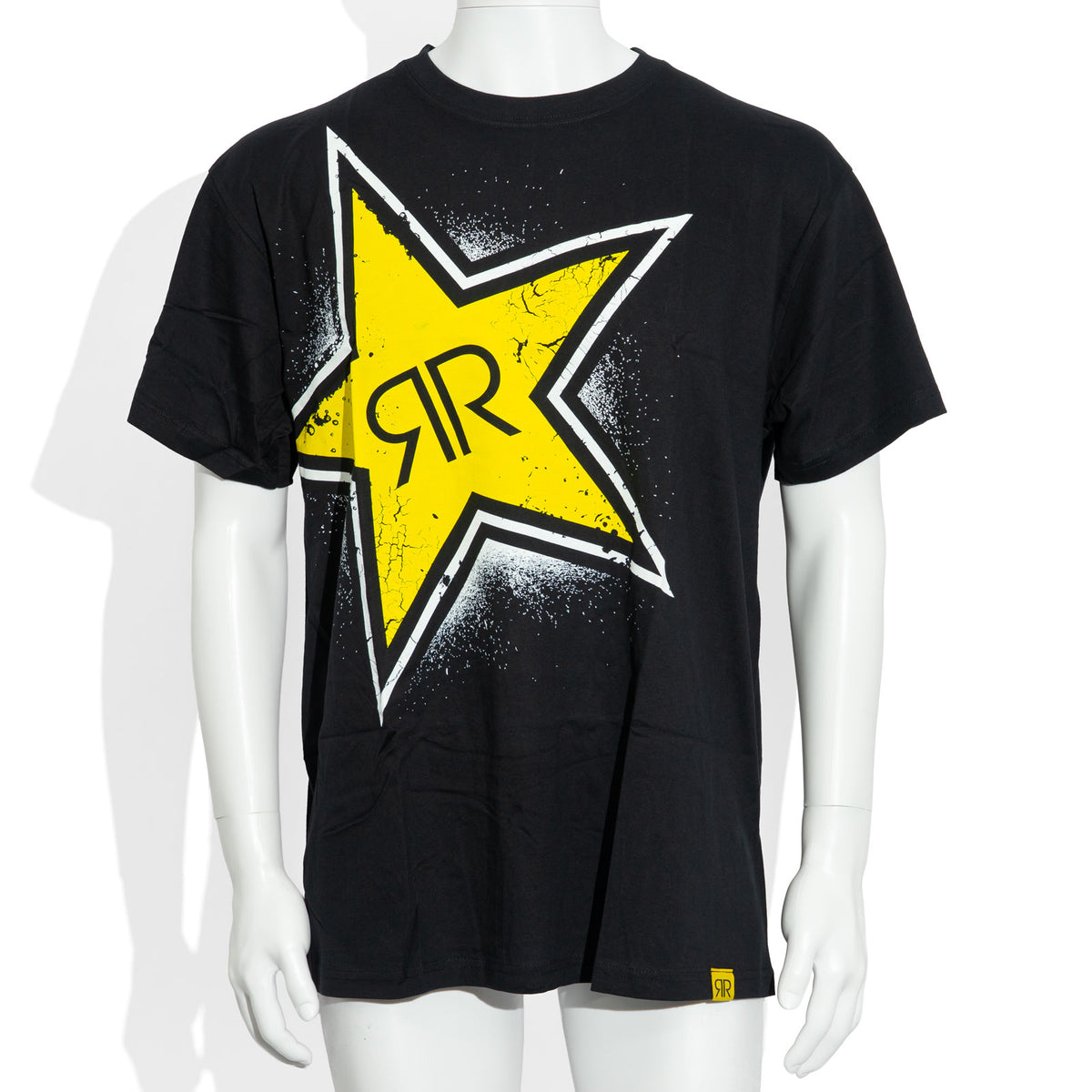 Rockstar Energy Glass Black (Yellow Star) Unisex Size L Cotton T-Shirt
