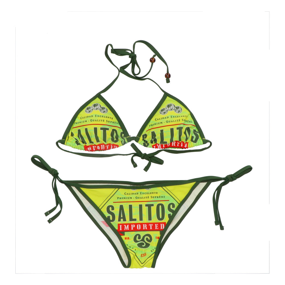 Salitos Beer Bikini Swimwear Beachwear Women's Size 34 Green/Yellow