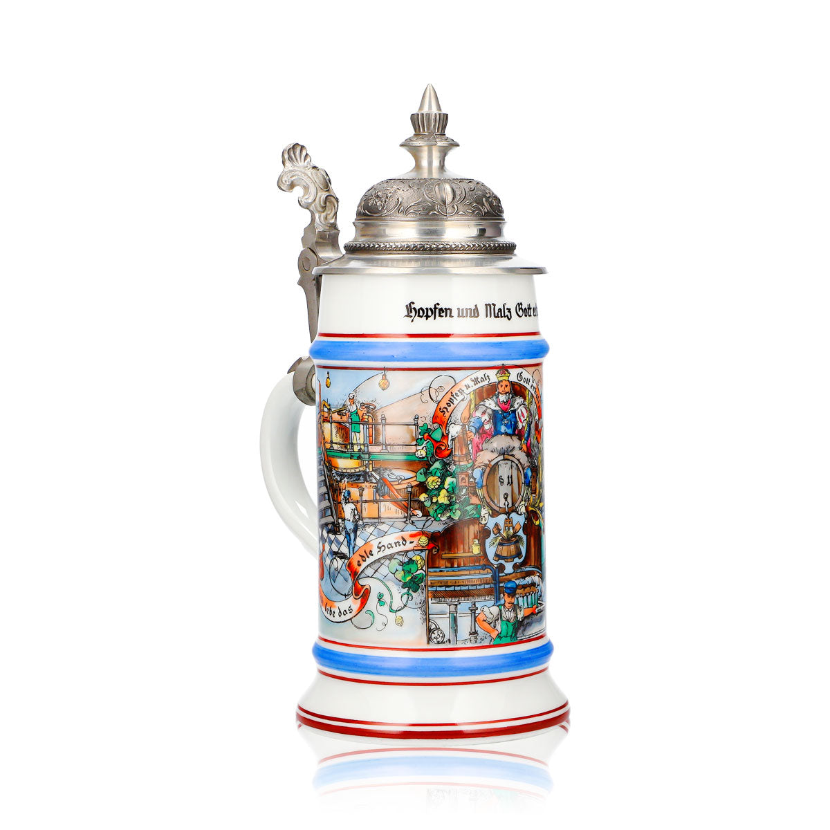 Collector's Beer Glass Clay Jug, 0.65 L, with Pewter Lid, Hops and Malt—God Bless It – View 2