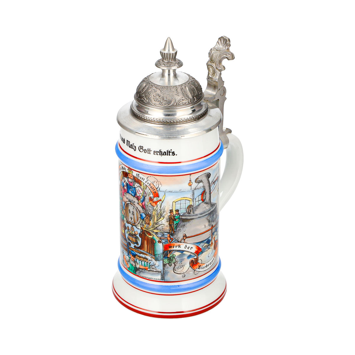 Collector's Beer Glass Clay Jug, 0.65 L, with Pewter Lid, Hops and Malt—God Bless It – View 6