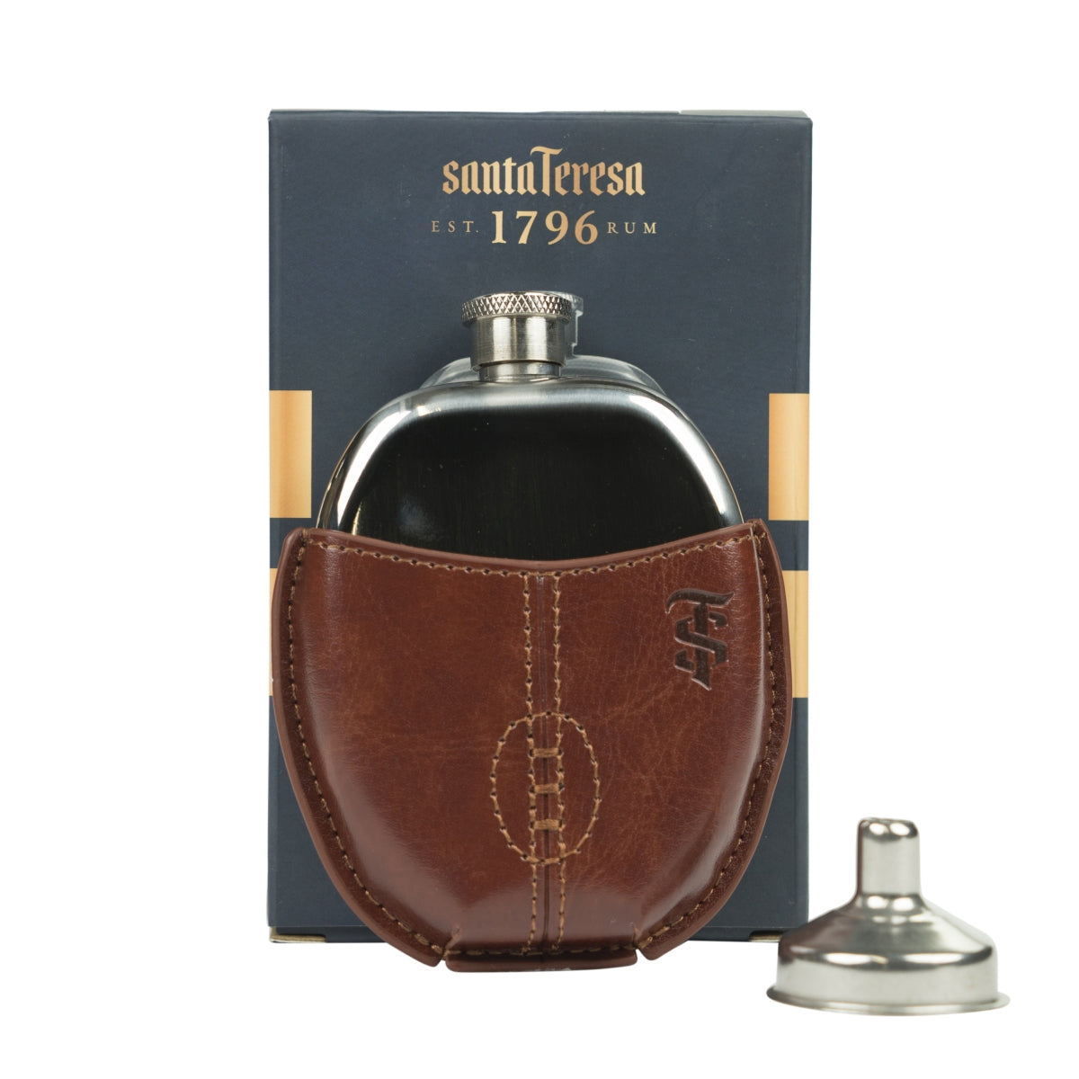 Santa Teresa 1796 Rum Hip Flask 95ml Rugby Ball Leather Case Flask Flatman