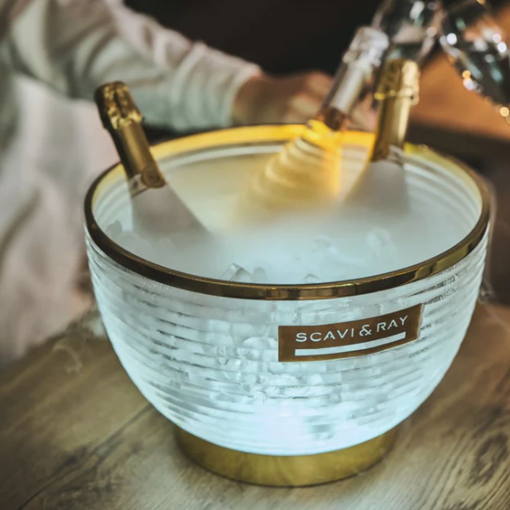 Scavi & Ray Sparkling Wine Cooler Bottle Cooler Icecube LED incl. power supply unit gold rim