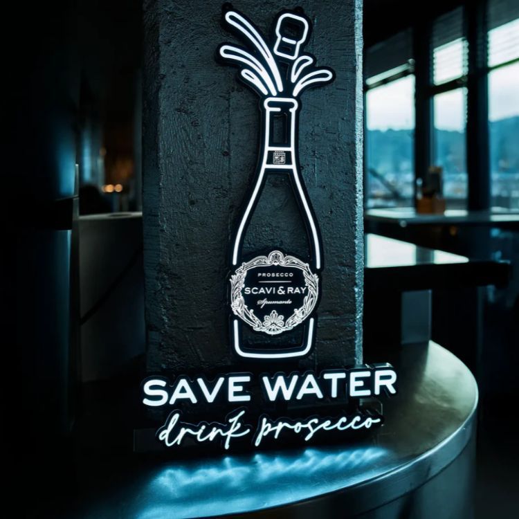 Scavi & Ray sparkling wine LED illuminated sign, including power supply, "Drink Prosecco" bottle – View 2