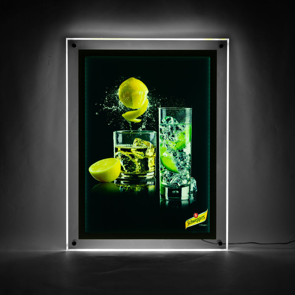 Schweppes soft drink LED neon sign 51x39 cm incl. power supply, framed A3