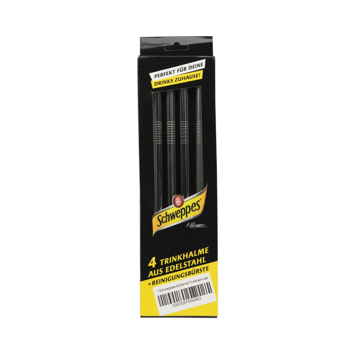 Schweppes drinking straws, set of 4 + cleaning brush, stainless steel straw tubes